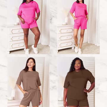 Basic Bae Curvy+ Soft Rayon Half Sleeve Top and Shorts Set