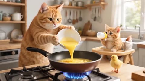 Mama Cat Toils to Raise Kittens – Cooks Big Meals, Knits Warm Clothes & Gives All Her Love! 🐾🍳🧶❤️