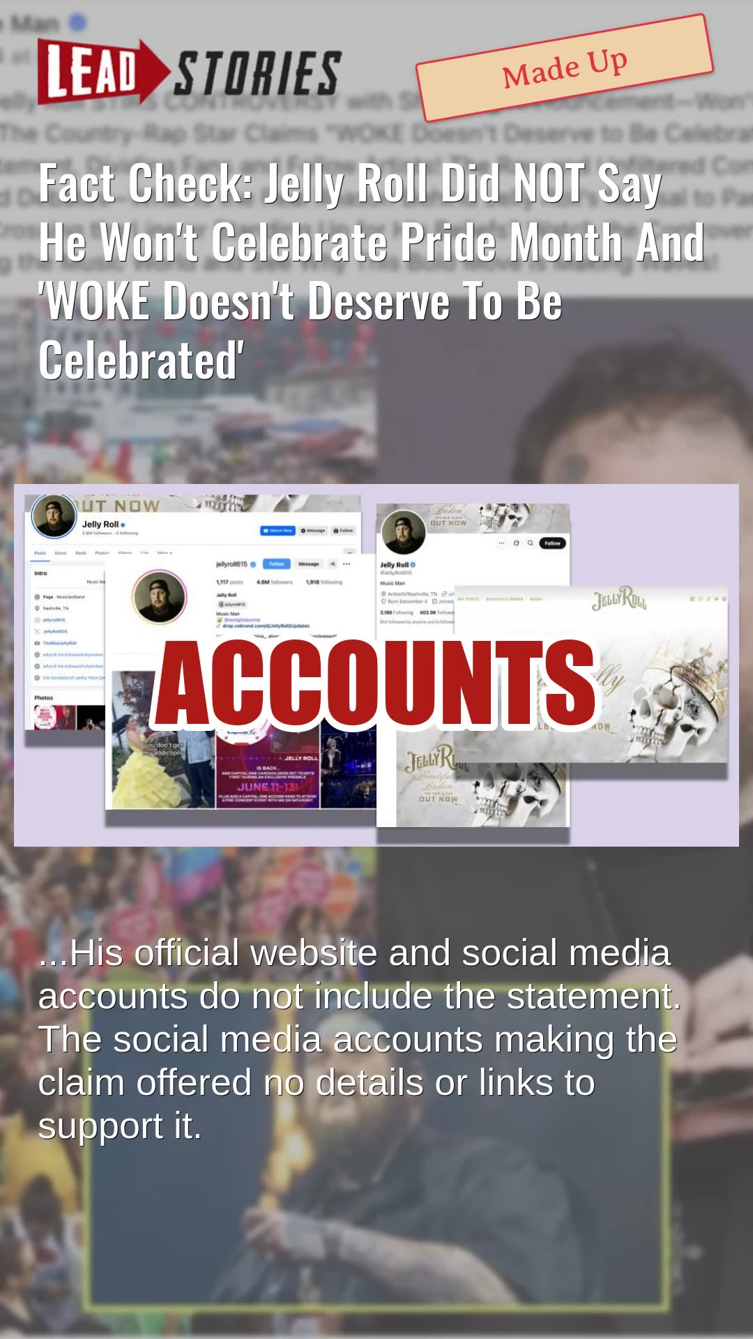 Fact Check: Jelly Roll Did NOT Say Wont Celebrate Pride And WOKE Doesnt Deserve To Be Celebrated