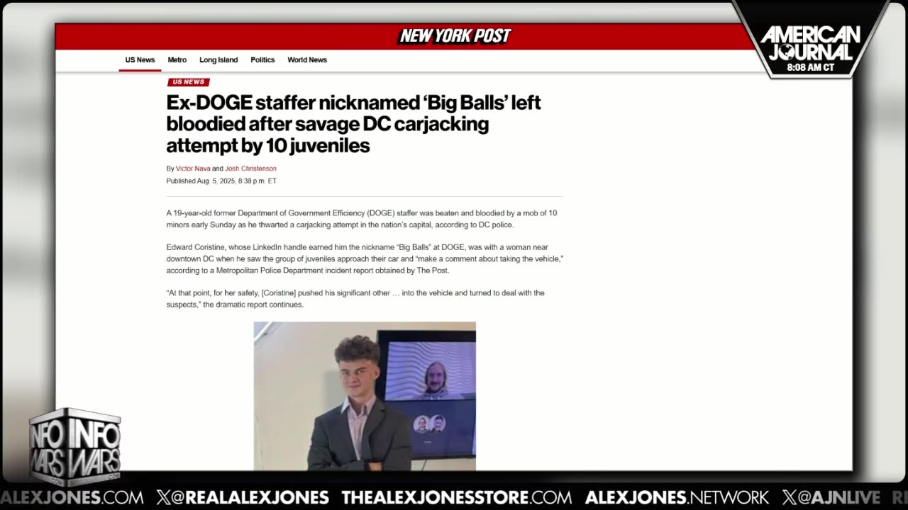 Ex-DOGE staffer 'Big Balls' Left Severely Injured After DC Robbery Attempt 8/6/25