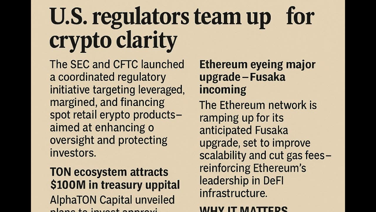 U.S. regulators (SEC + CFTC) launch a joint initiative on crypto oversight