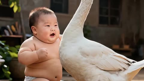 👶🪿 "Baby Playing with Big White Goose 🤍 | Cutest Friendship Ever!"