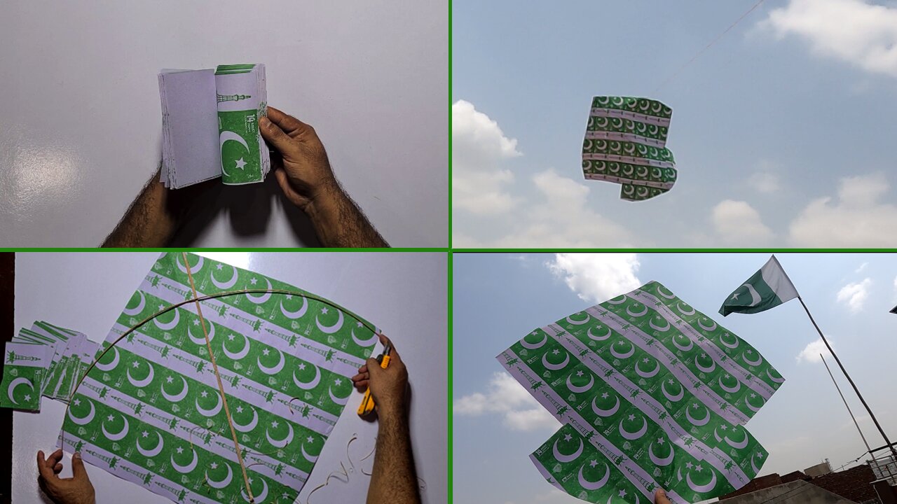 Pakistan flag kite making and flying 14 August Pakistan Flag tutorial - GolgappaY kites