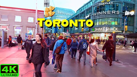 【4K】First Day of Spring... But It's COLD! Downtown Toronto Night Walk Canada 🇨🇦