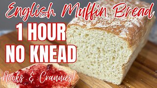 1 Hour No Knead English Muffin Bread | Easy Homemade Loaf Recipe! No Mixer! Beginner Bread!