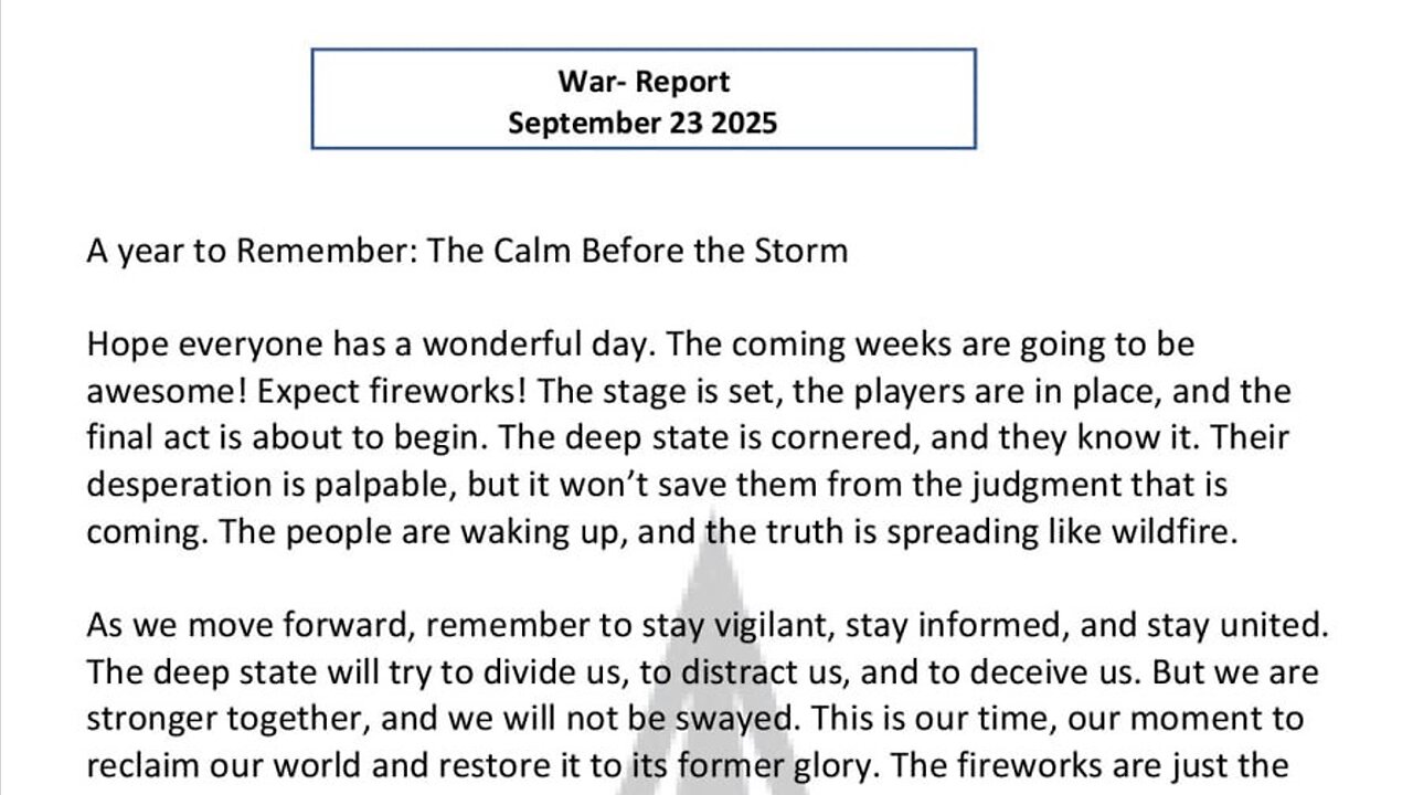 WAR REPORT - SEPT 23 2025 - THE CALM BEFORE THE STORM