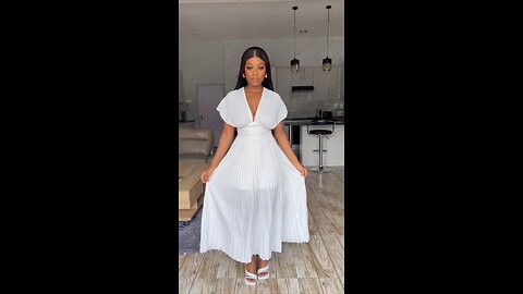 Graceful Deep V-Neck Maxi Dress Featuring Folded Detailing and Flowing Sleeves🤍