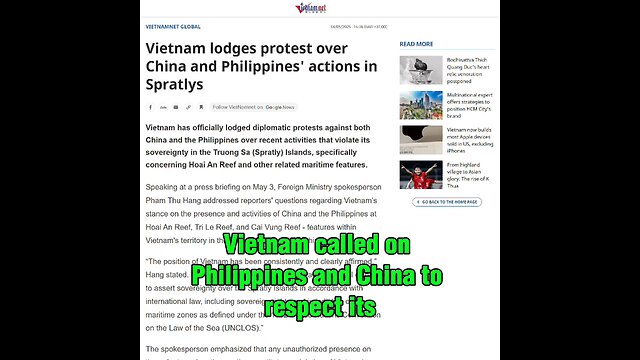 Vietnam called on Philippines and China to respect its Ownership of the Sandy Cay Reef