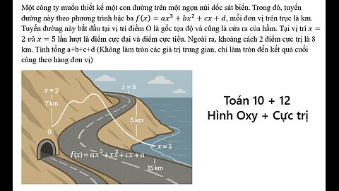 Toán 10+12: Hình Oxy+Cực trị: Một công ty muốn thiết kế một con đường trên một ngọn núi dốc