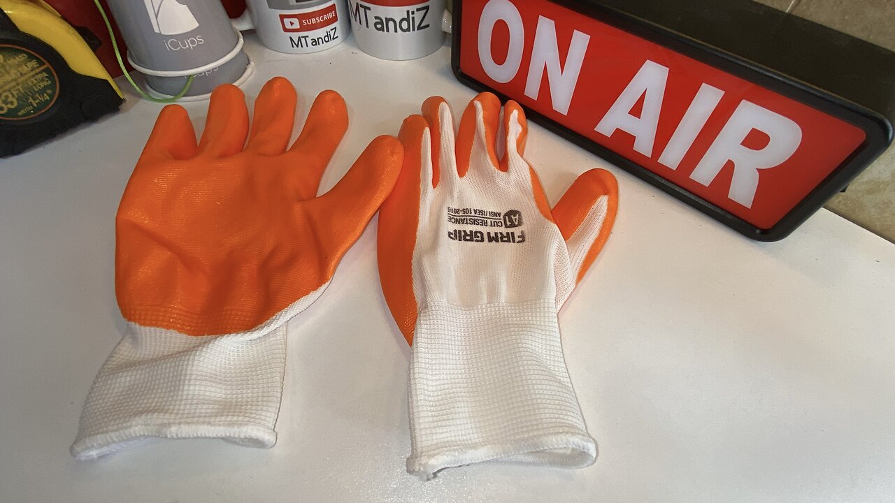 Close Up Look at Unwrapping FIRM GRIP Large Nitrile Coated Work Gloves 5 Pack for $5.00 USD