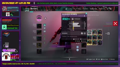 Destiny 2: 9/24/25 - 505 and climbing! A few each day will get us to the end.