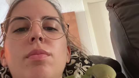 Parakeet Tries to Fly Away With Owner