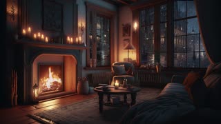 Cozy Home with Fireplace and Rain Sounds - Sounds for Sleep - Peaceful Ambience