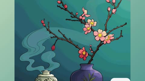 Elegant Cherry Blossom Arrangement with Incense in a Calm Setting