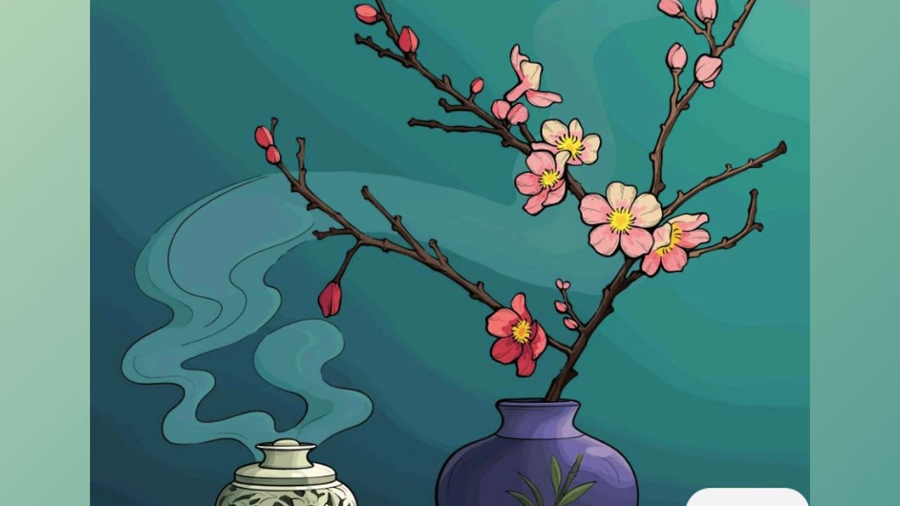 Elegant Cherry Blossom Arrangement with Incense in a Calm Setting