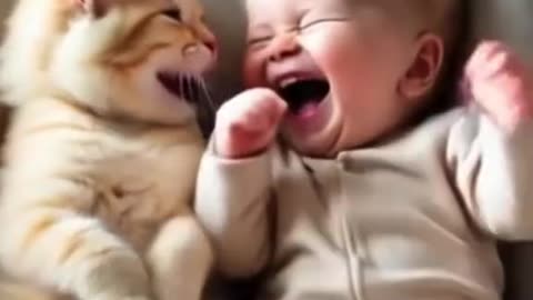 Prank Gone Wrong? Baby, Kitten, and an Unexpected Fart 😂