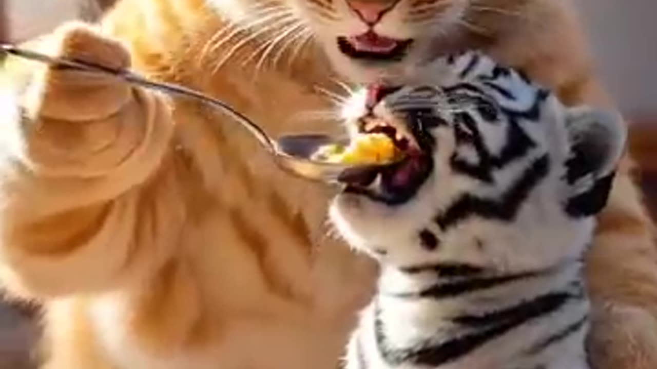 Adorable Orange Cat Rescues Tiger Cub 🐱❤️🐯