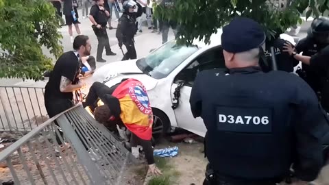 Several hurt as car plows into crowd before Spanish soccer match