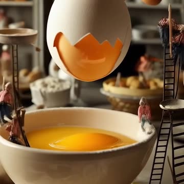 Miniature people of people are making a giant egg