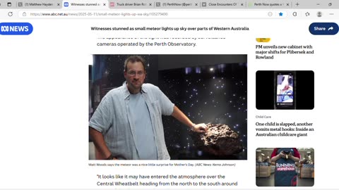 Perth Now and the ABC feature Matt Woods in story about meteor over Goldfields