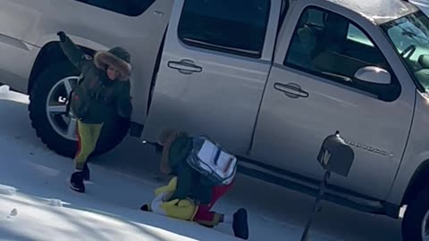 Twins Underestimate Icy Driveway