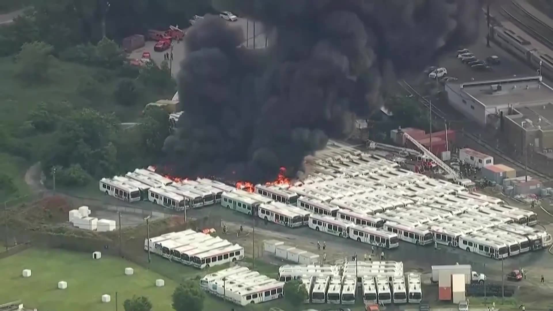 Large fire breaks out at a Philadelphia bus depot