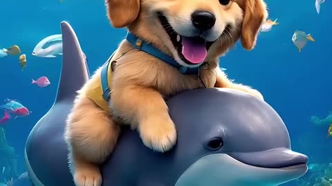 Dog and dolphin bonding🫶🫶