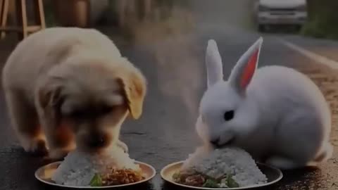 Dog and rabbit friendship
