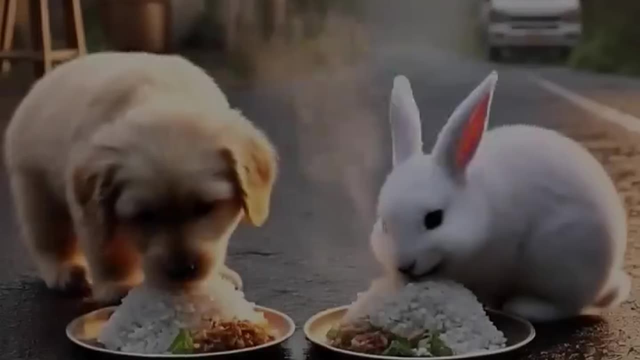 Dog and rabbit friendship