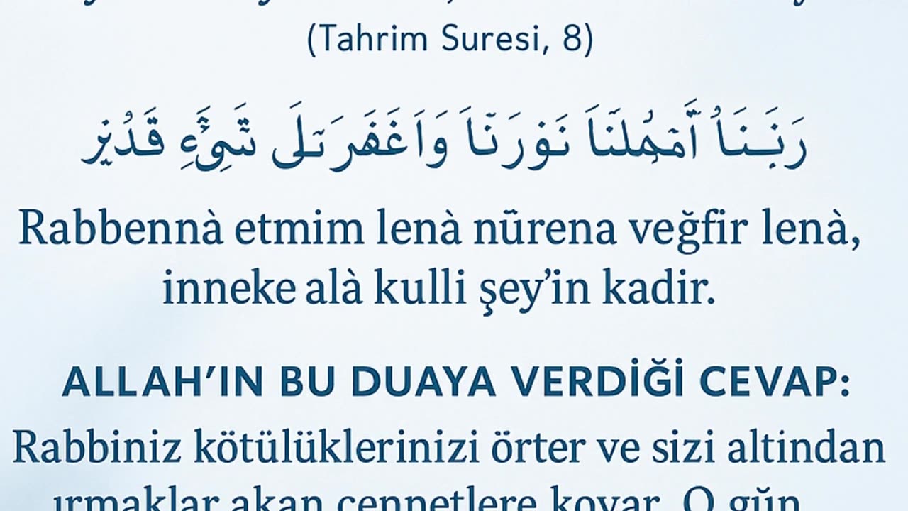 “Allah’ın Nurla Cevap Verdiği Dua – Günde 66 Defa”