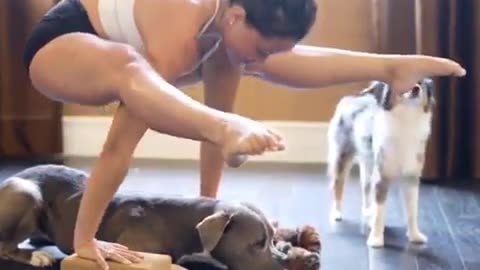 gym girl with dog