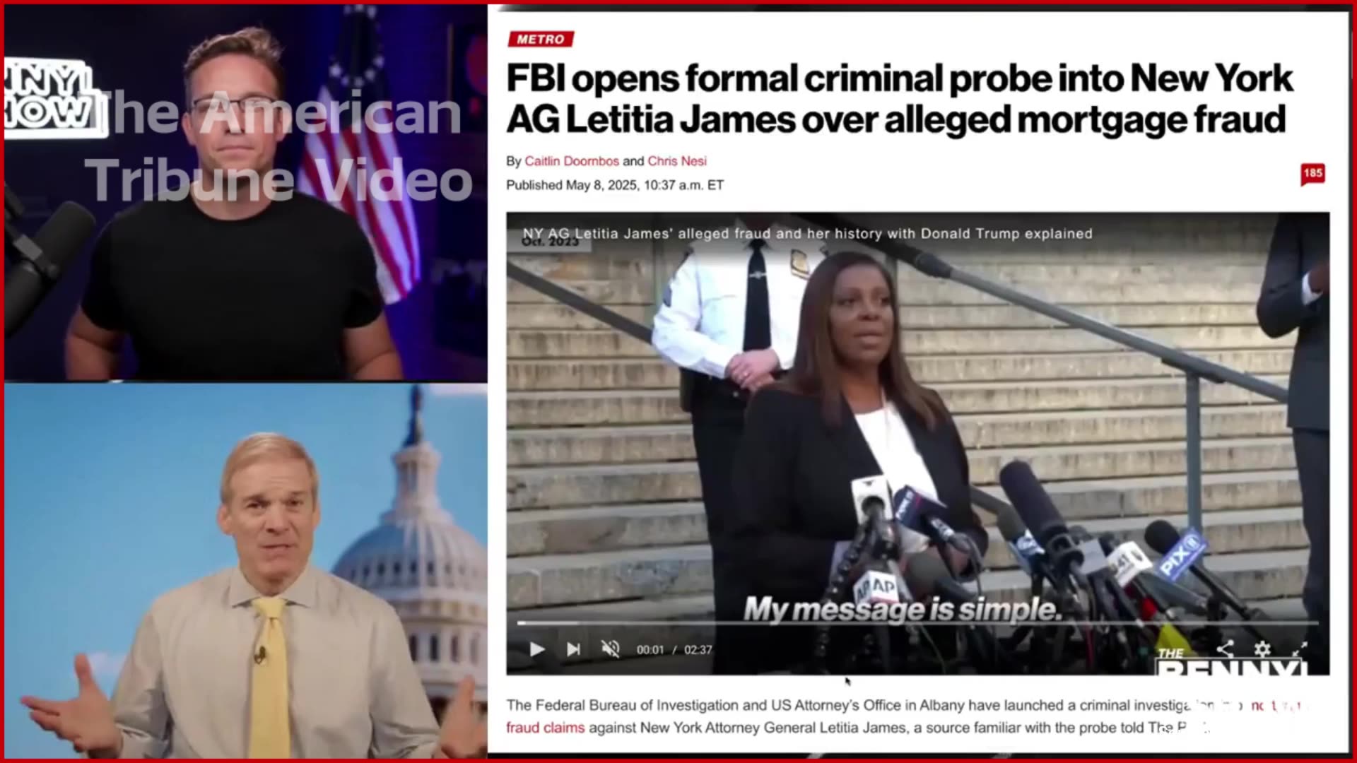 WATCH: Congressman Calls for $300 Million Fine against Letitia James