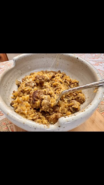 One Pot Mushroom Swiss Burger Rice - Easy, Cheesy, and Budget Friendly!