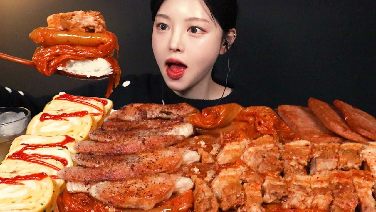 Spicy Braised Pork Belly and Kimchi & Spam Mukbang ASMR