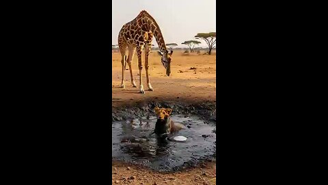 Giraffe_And_Elephant_Work_Together_To_Save_Lion_Cub!😱