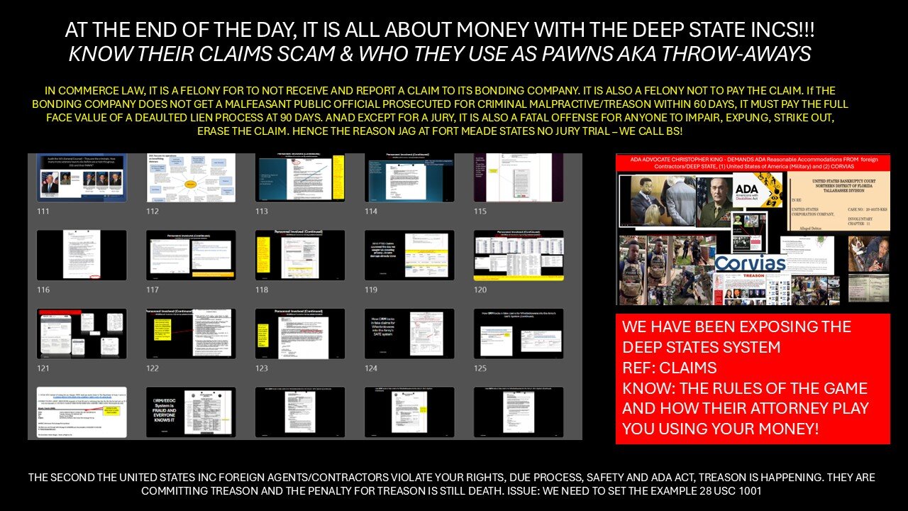 IN COMMERCE LAW, IT IS A FELONY NOT TO RECEIVE & REPORT A CLAIM TO ITS BONDING COMPANY.