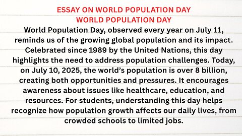 Essay on world population day | Essay on world population day 2025