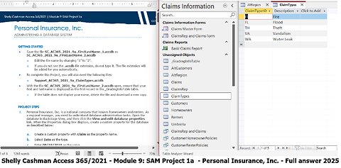 Shelly Cashman Access 365/2021 | Module 9: SAM Project 1a | Personal Insurance, Inc. (2025)