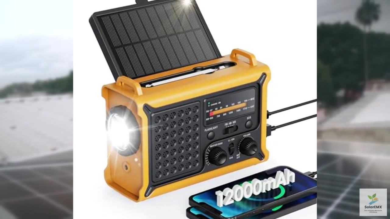 Emergency Weather Radio with Large Solar Panel, Efficient Hand Crank & Real 1200