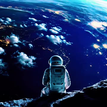 This 4K Live Wallpaper captures a breathtaking moment of solitude and wonder as an astronaut sits on