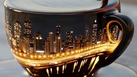 Macro close‑up (100mm, f/2.8) coffee cup tipping over on a café table