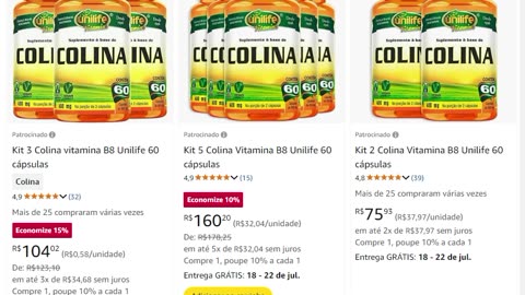 Kit 3 Colina vitamina B8 Unilife 60 cápsulas