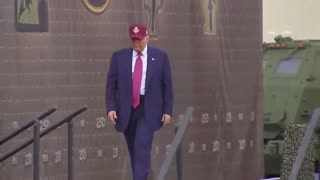 Army members erupt in BIG cheers as President Trump arrives on stage at Fort Bragg!