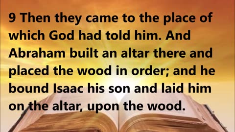 Isaac willingly lies down on the altar.