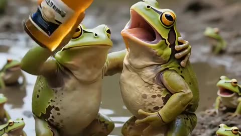 The frog enjoy with cigrate and drink AI cartoon video🥰🥺