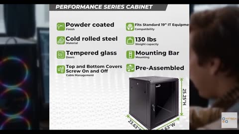 NavePoint 12U Server Cabinet Wall Mount Rack Enclosure Includes 2 Fans, Locking