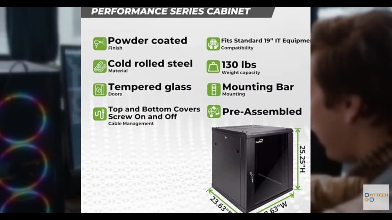 NavePoint 12U Server Cabinet Wall Mount Rack Enclosure Includes 2 Fans, Locking