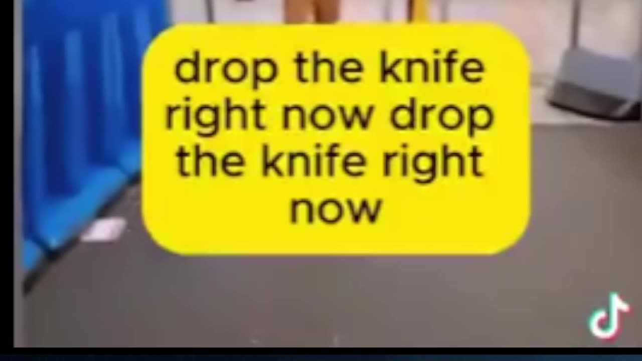 Illigal tries to stab people London undergroun and the police hide behind a man with a bag