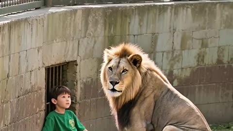 SHOCKING! LION GENTLY TENDS TO BOY IN ENCLOSURE!