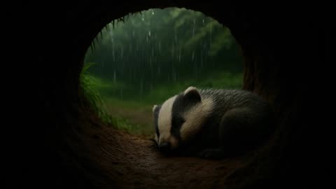 RAIN IN ANIMAL BURROW• Sleeping Baby Badger | Cozy Rain Sounds